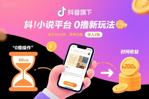 抖音旗下小说平台0撸新玩法，每天挂G60分钟，简单无脑，日入2张【揭秘】-优创项目网