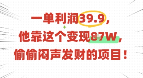 一单利润39.9，有人靠这个变现几十个，偷偷闷声发财的项目-优创项目网