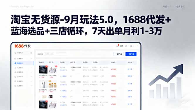 淘宝无货源-9月玩法5.0，1688代发+蓝海选品+三店循环，7天出单月利1-3万-优创项目网