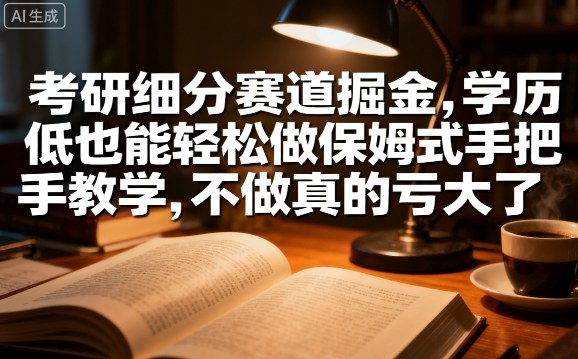 考研细分赛道掘金，日入1k+，学历低也能轻松做保姆式手把手教学，不做真的亏大了【揭秘】-优创项目网