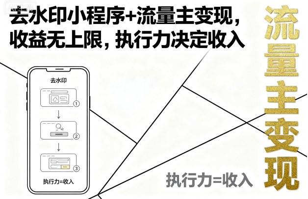 去水印小程序+流量主变现，收益无上限，执行力决定收入-优创项目网