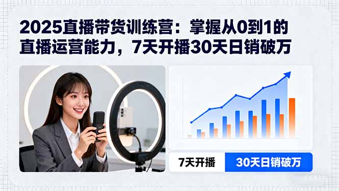 2025直播带货训练营：掌握从0到1的直播运营能力，7天开播30天日销破万-优创项目网