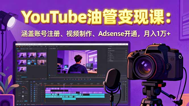 2025YouTube油管变现课：涵盖账号注册、视频制作、Adsense开通，月入1万+-优创项目网
