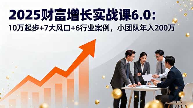 2025财富增长实战课6.0：10万起步+7大风口+6行业案例，小团队年入200万-优创项目网