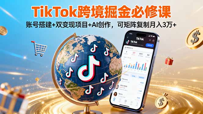 TikTo跨境掘金必修课，账号搭建+双变现项目+AI创作，可矩阵复制月入3万+-优创项目网
