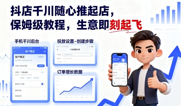 抖店千川随心推起店，保姆级教程，生意即刻起飞-优创项目网