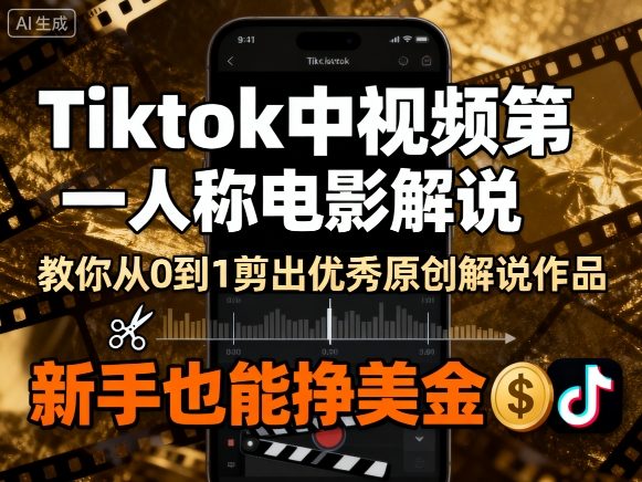 Tiktok中视频第一人称电影解说，教你从0到1剪出一个优秀的原创解说作品，新手也能挣美金-优创项目网