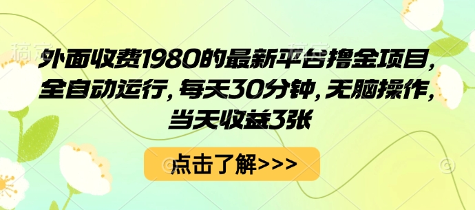 外面收费1980的最新平台撸金项目，全自动运行，每天30分钟，无脑操作，当天收益3张【揭秘】-优创项目网