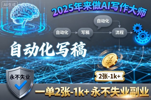2025年来做AI写作大师，自动化写稿，一单2张-1k+，永不失业副业-优创项目网