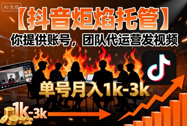 【抖音炬焰托管】你提供账号，团队代运营发视频，单号月入1k+【揭秘】-优创项目网