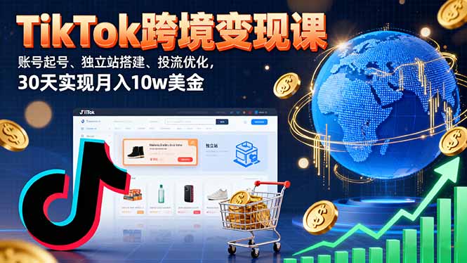 TikTok跨境变现课：账号起号、独立站搭建、投流优化，30天实现月入10w美金-优创项目网