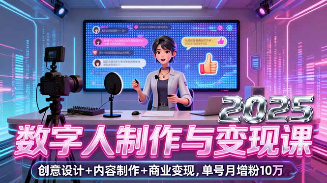 2025数字人制作与变现课，创意设计+内容制作+商业变现，单号月增粉10万+-优创项目网