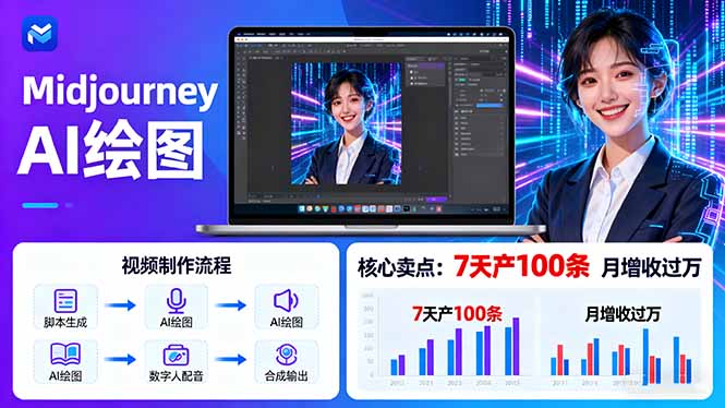 AI绘图照片开口说话视频制作：Midjourney+数字人，7天产100条月增收过万-优创项目网