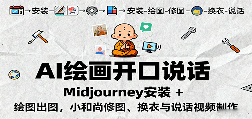 AI绘画开口说话，Midjourney安装 + 绘图出图，小和尚修图、换衣与说话视频制作-优创项目网