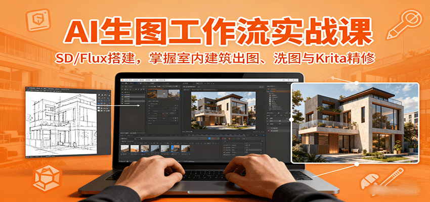 AI生图工作流实战课：SD/Flux搭建，掌握室内建筑出图、洗图与Krita精修-优创项目网