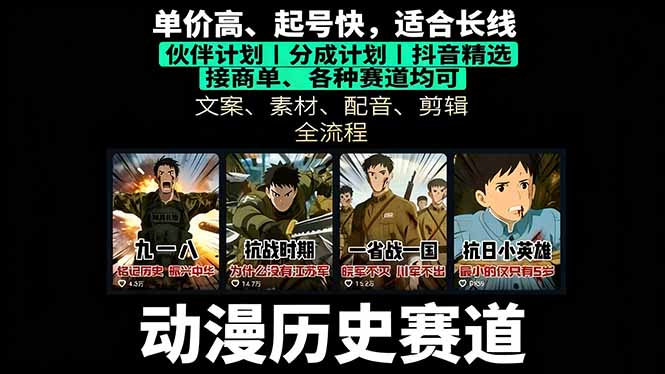历史动漫赛道撸分成：起号、文案、素材、配音、剪辑，单视频收益破万-优创项目网