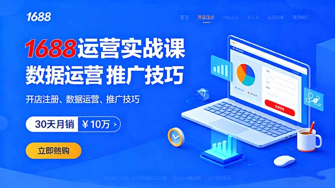 1688运营实战课：开店注册、数据运营、推广技巧，30天月销破10万+-优创项目网