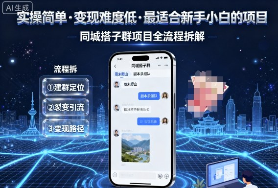 实操简单，变现难度低，最适合新手小白做的项目，每天轻松收入3张，同城搭子群项目全流程拆解-优创项目网