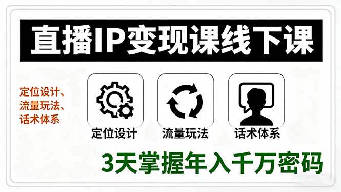直播IP变现课线下课，定位设计、流量玩法、话术体系，3天掌握年入千万密码-优创项目网