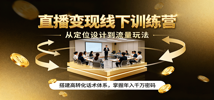 直播变现线下训练营，从定位设计到流量玩法，搭建高转化话术体系，掌握年入千万密码-优创项目网