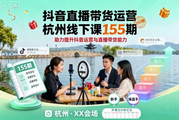 抖音直播带货运营杭州线下课155期，助力提升抖音运营与直播带货能力-优创项目网