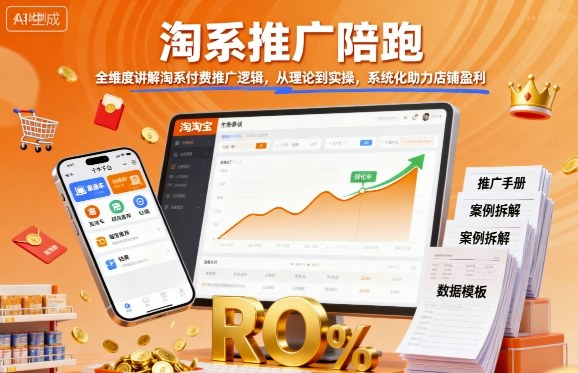 淘系推广陪跑，全维度讲解淘系付费推广逻辑，从理论到实操，系统化助力店铺盈利-优创项目网