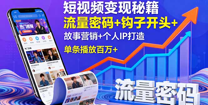 短视频变现秘籍，流量密码+钩子开头+故事营销+个人IP打造，单条播放百万+-优创项目网