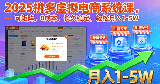 2025拼多多虚拟电商系统课，可矩阵，0成本，长久稳定，轻松月入1-5W-优创项目网