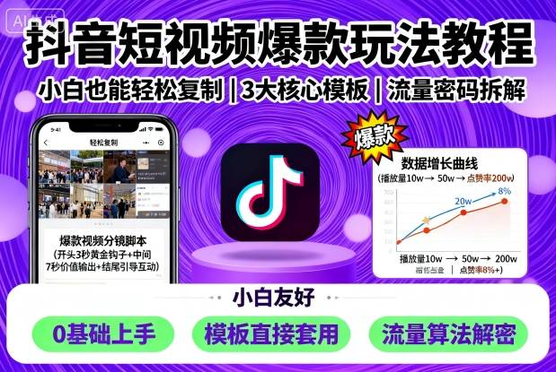 抖音短视频爆款玩法教程，小白也能轻松复制-优创项目网
