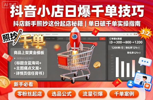 抖音小店日爆千单技巧，抖店新手照抄这份起店秘籍，单日破千单-优创项目网