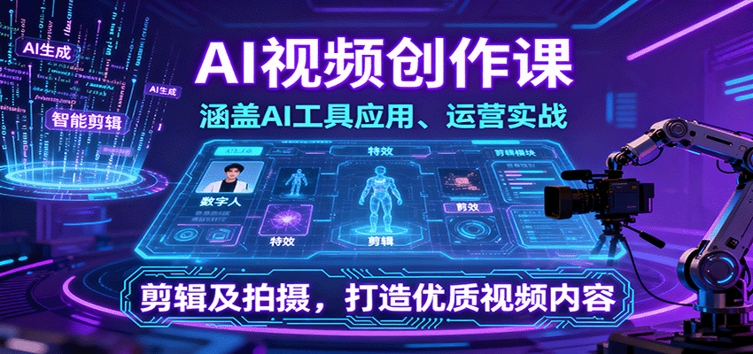 AI视频创作课，涵盖AI工具应用、运营实战、剪辑及拍摄，打造优质视频内容-优创项目网