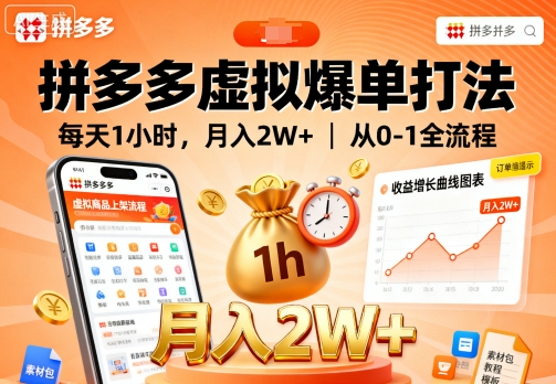 拼多多虚拟爆单打法，每天1小时，月入2W+，从0-1全流程-优创项目网