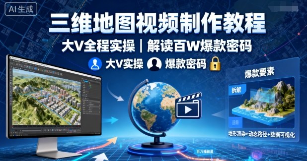 三维地图视频制作教程，大V全程实操，解读百W爆款密码-优创项目网