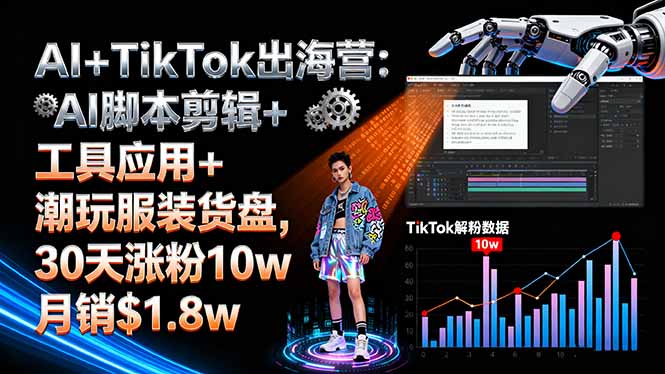 AI+TikTok出海营:AI脚本剪辑+工具应用+潮玩服装货盘,30天涨粉10w月销$1.8w-优创项目网