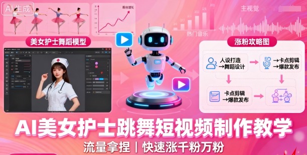 AI美女护士跳舞短视频制作教学，流量拿捏，快速涨千粉万粉【提示词+视频教程】-优创项目网