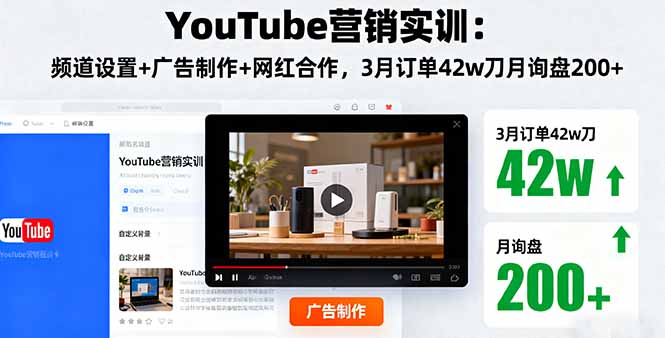 YouTube营销实训：频道设置+广告制作+网红合作，3月订单42w刀月询盘200+-优创项目网