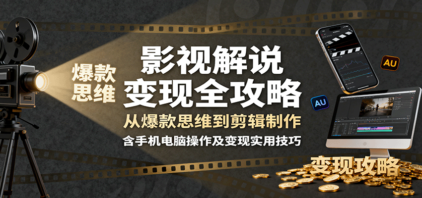 影视解说变现全攻略：从爆款思维到剪辑制作，含手机电脑操作及变现实用技巧-优创项目网