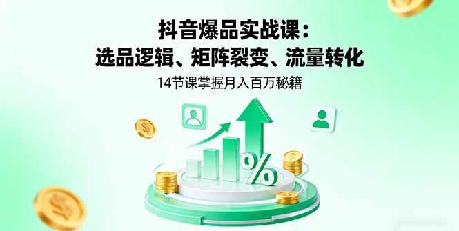 抖音爆品实战课：选品逻辑、矩阵裂变、流量转化，14节课掌握月入百万秘籍-优创项目网