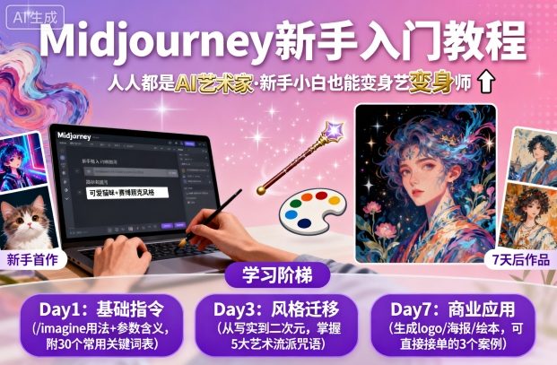 midjourney新手入门教程：人人都是AI艺术家，新手小白也能变身艺术大师-优创项目网