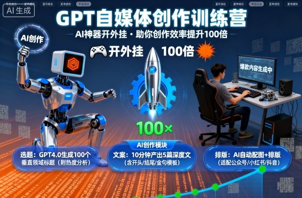 GPT自媒体创作训练营：AI神器开外挂，助你创作效率提升100倍-优创项目网