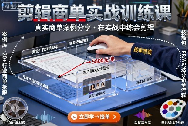 剪辑商单实战训练课，真实商单案例分享，在实战中练会剪辑-优创项目网