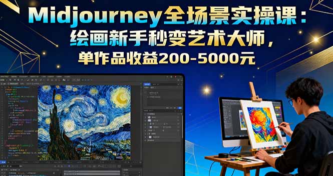 Midjourney全场景实操课：绘画新手秒变艺术大师，单作品收益200-5000元-优创项目网