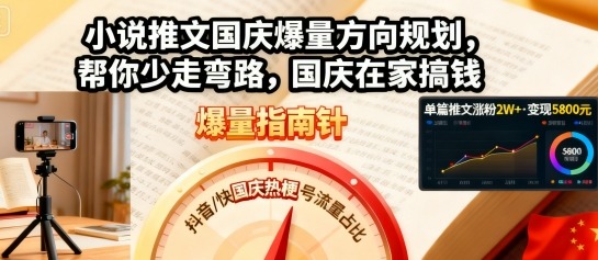 小说推文国庆爆量方向规划，帮你少走弯路，国庆在家搞钱-优创项目网