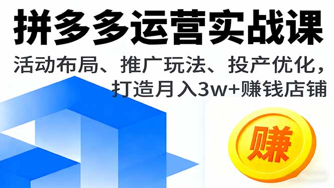 拼多多运营实战课，活动布局、推广玩法、投产优化，打造月入3w+赚钱店铺-优创项目网