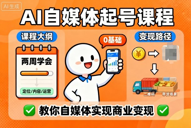 AI自媒体起号课程，0基础小白两周学会，教你自媒体实现商业变现-优创项目网