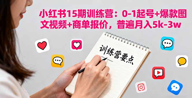小红书15期训练营：0-1起号+爆款图文视频+商单报价，普遍月入5k-3w-优创项目网