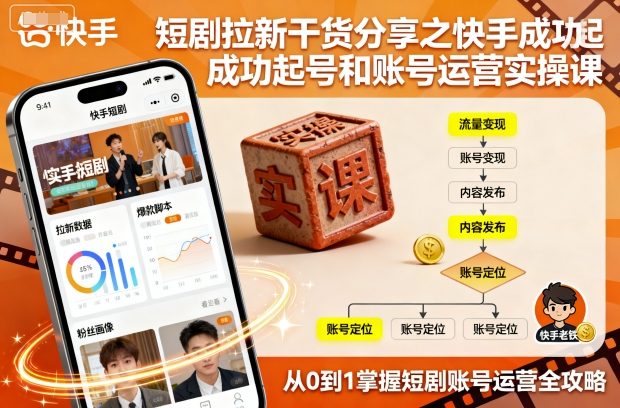 短剧拉新干货分享之快手成功起号和账号运营实操课-优创项目网