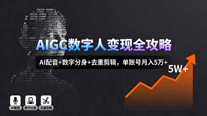 AIGC数字人变现全攻略，AI配音+数字分身+去重剪辑，单账号月入5万+-优创项目网