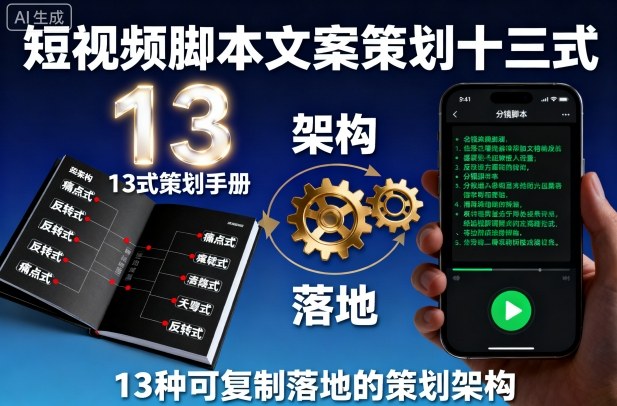 短视频脚本文案策划十三式，13种可复制落地的策划架构-优创项目网