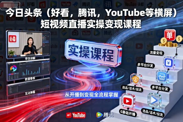 今日头条(好看，腾讯，YouTube等横屏)短视频直播实操变现课程-优创项目网